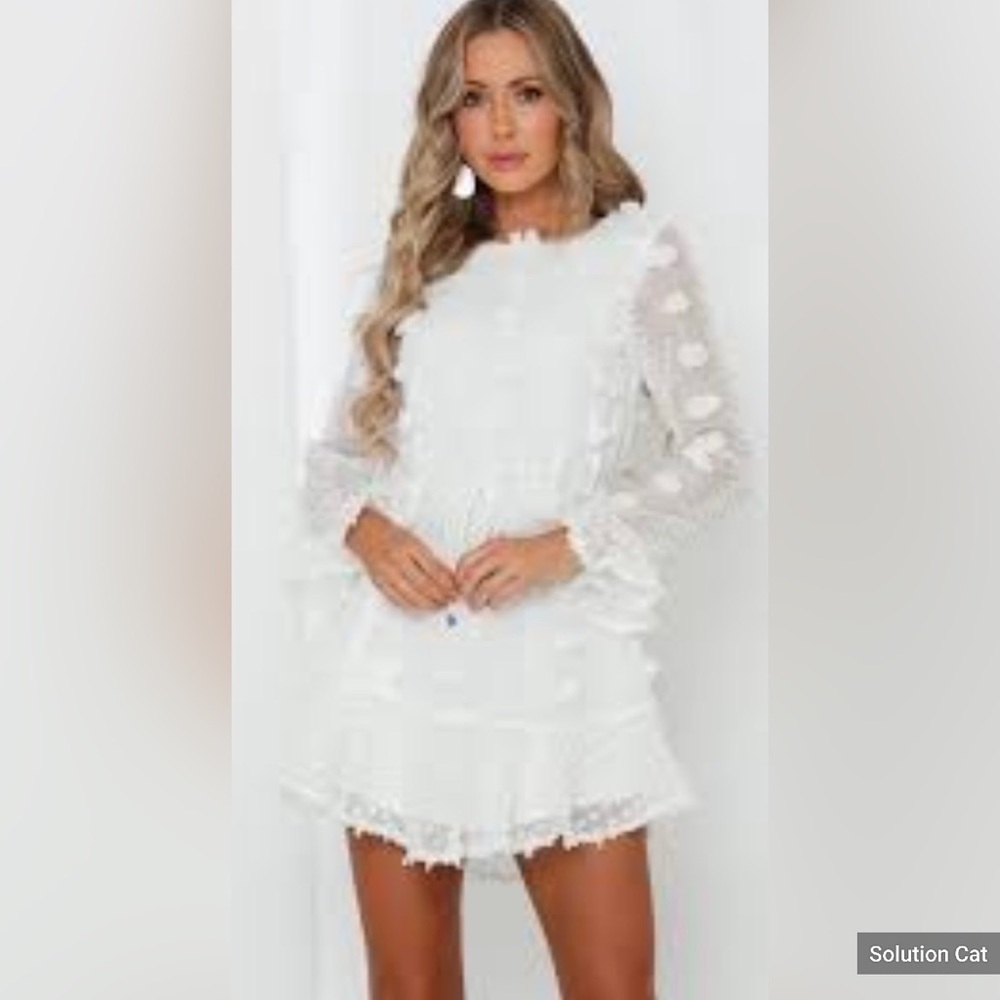 - New White Pom Pom Floral Mini Dress Size X Small